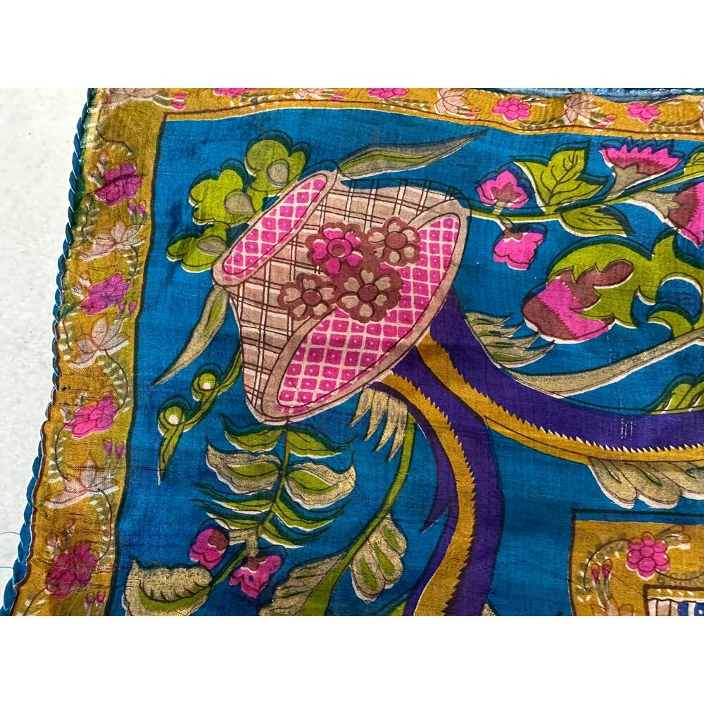 Large Square 100% Silk Scarf 36"X 39" Square Vintage Botanical Floral Ornate - Picture 8 of 10